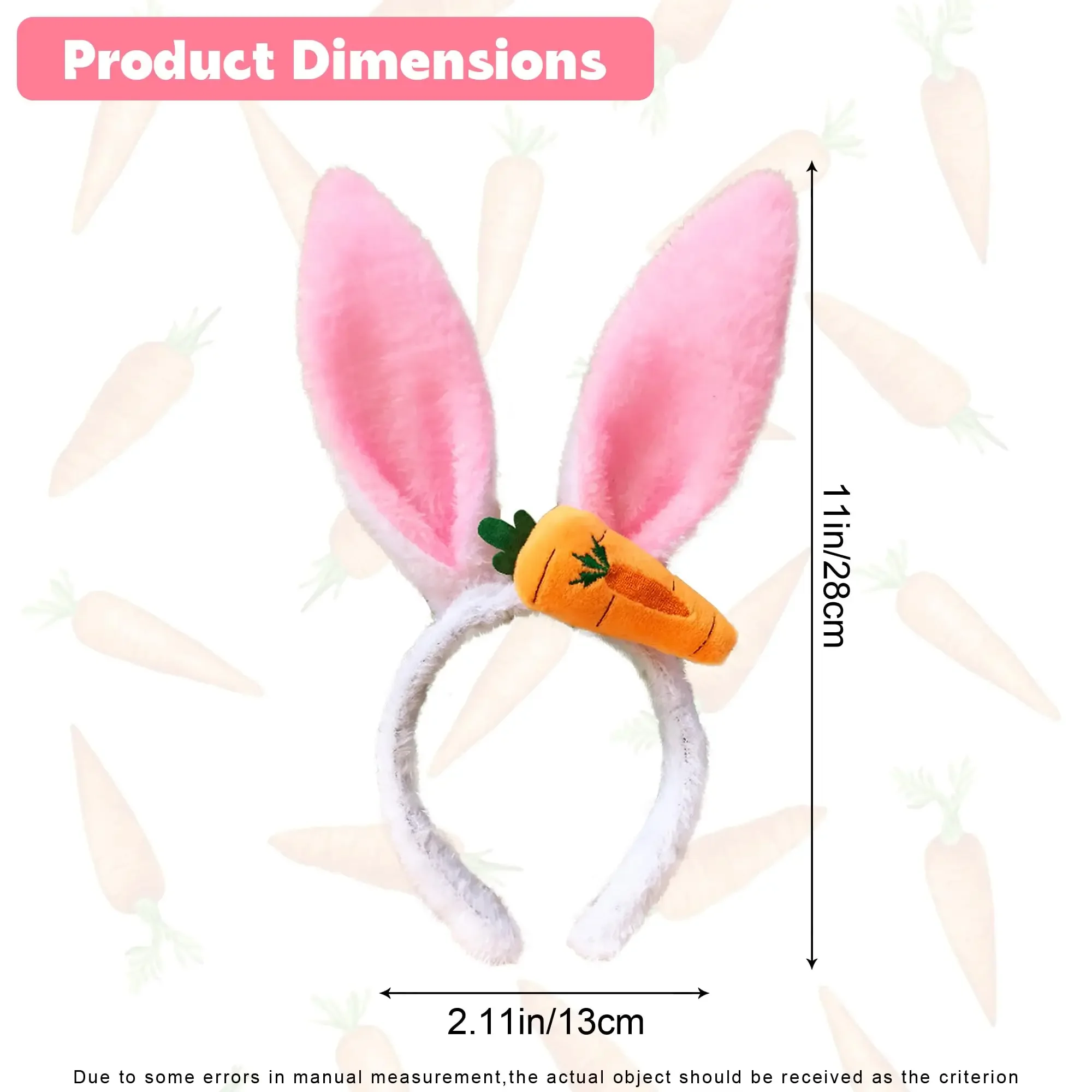 Accessori per capelli regolabili lavabili con orecchie di carota e coniglietto pasquale Set regalo per decorazioni per copricapo per feste cosplay carino per bambini