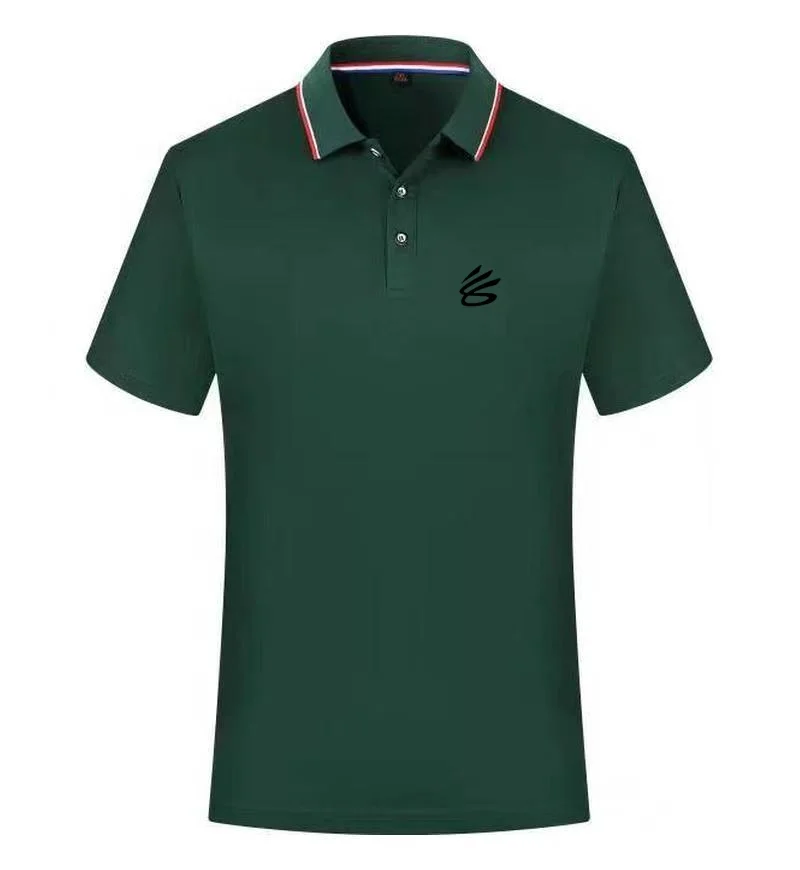 New Men Curry Logo Polo Shirt Short Sleeve Basketball Inspired Casual Striped Collar Tee