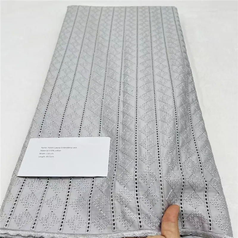 

5 ярдов, нигерийская 100% хлопок, польская атласная ткань для вышивки, высокое качество, швейцарская вуаль, кружевной материал для мужчин, стиль Дубая 12L281901