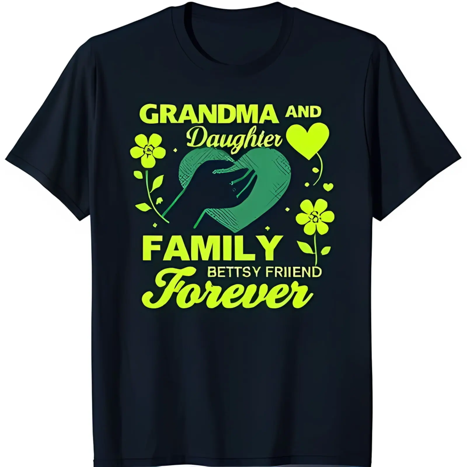 Grandma and Daughter Family Forever Graphic Tee with Heart Design