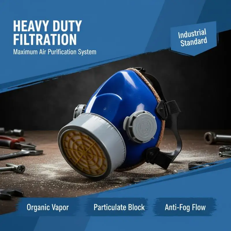 Half Face Dust Gas Mask, Soft Rubber Chemical Respirator Filter for Industrial Spraying Painting