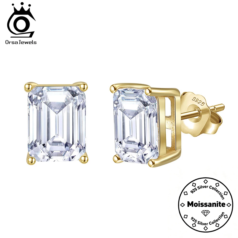 

ORSA JEWELS Серьги-гвоздики с муассанитом и бриллиантами изумрудной огранки GRA Сертифицированные серьги-гвоздики из стерлингового серебра S925 1-4 карата Ювелирные изделия SMOE08