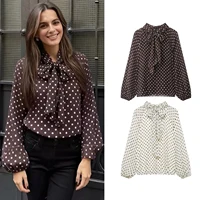 Women's Dots Printed Blouse Shirt Spring Autumn Fashion Long Sleeve Bow Lace-Up Blouse Shirt Lady Elegant High Street Blouses