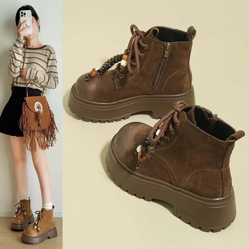 

Новинка 2024, женские ботильоны на платформе, дизайнерская спортивная обувь на шнуровке, новые зимние модные брендовые женские ботинки, прогулочная обувь