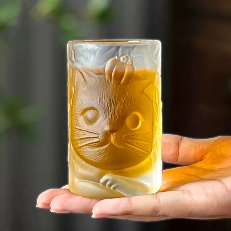 120ML Cute Cat Persimmon Glazed GlazeTea Cup Household Glass Drinking Teacup Creative Personal Special Kung Fu Master Cups