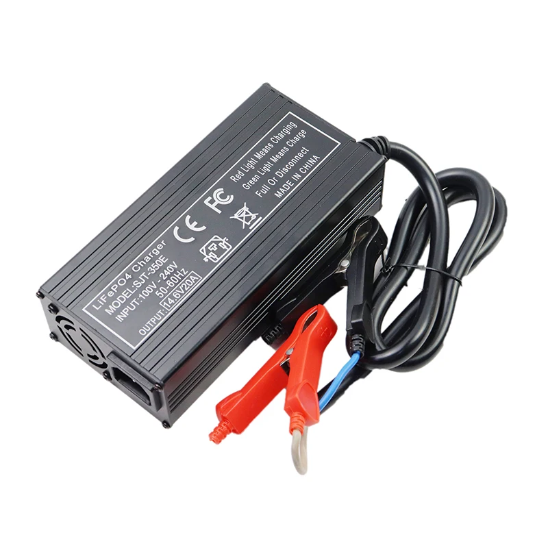 12V 12.8V 20A LiFePO4 Battery Charger AC100-240V With fan For 4S 14.6V 100Ah 200Ah Lithium iron Cell Fast charging Aluminum Case