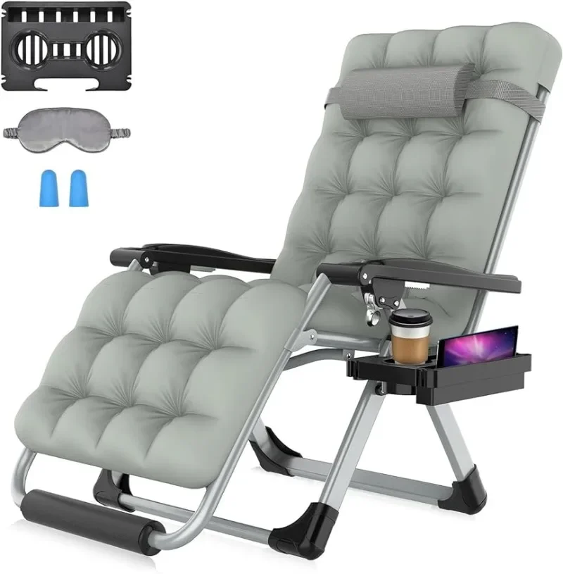 Zero Gravity Chair, 26In L Reclining Lounge Chair w/Removable Cushion & Headrest, Upgraded Aluminum Alloy Lock, 500lbs,Gray