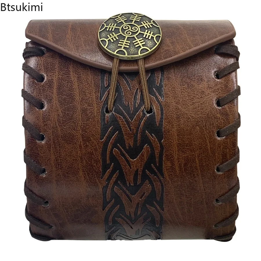 

Steampunk Medieval Retro Punk Fanny Packs for Men Pu Leather Coin Purse Hangable Belt Waist Bag Square Hip Belt Bag Cosplay Prop