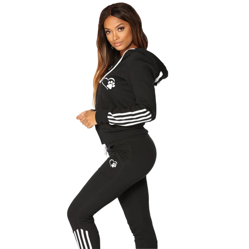 Women\'s casual sportswear 2-piece set women\'s sportswear striped suit long sleeved full zipper top sports pants jogging set