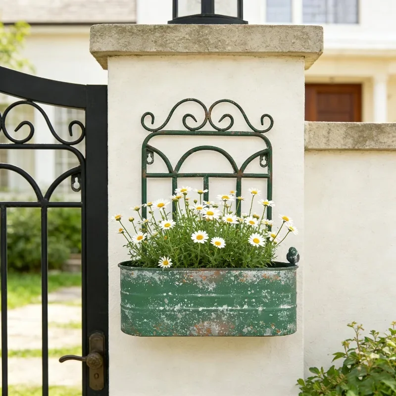 Sendeyuan wrought iron wall hanging flower pot garden storage and finishing home decoration European retro wall flower ware wall