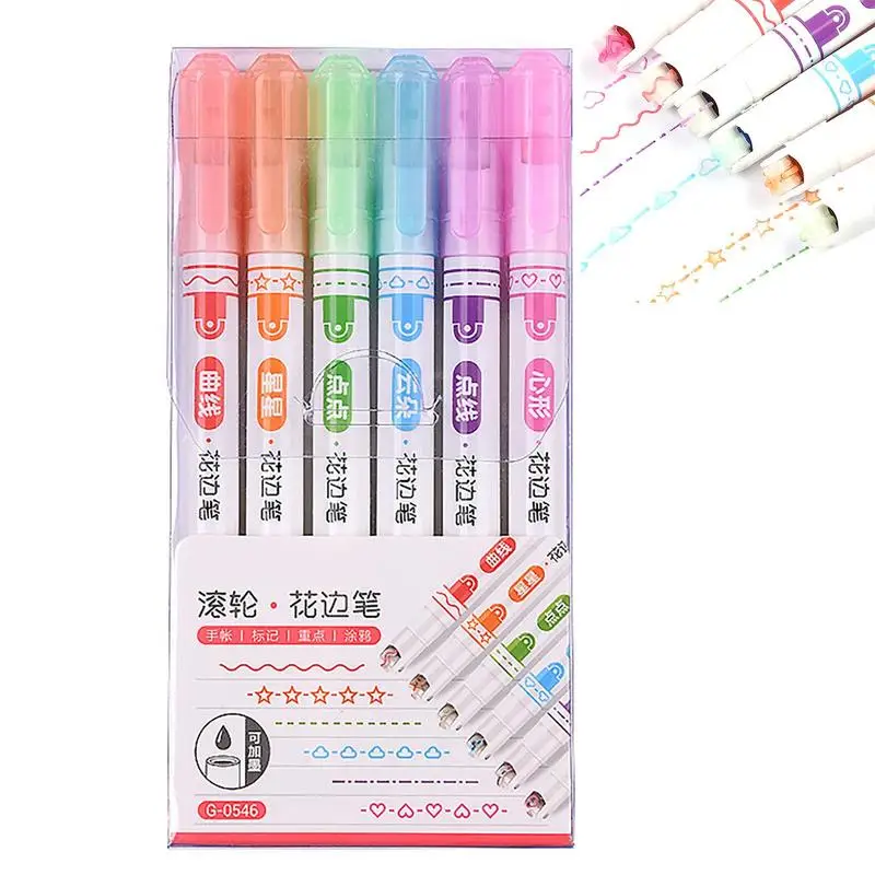 

Flownwing Curved Highlighter Dual Tip Marker Pens With 6 Different Curve Shapes 6Pcs Colors Mark Lines Aesthetic Curve