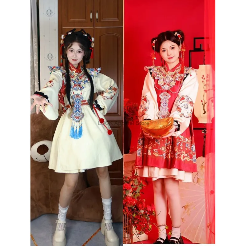 Girl Lolita Dress Cute Sweet Dresses Lin Xi Design Little God Of Wealth New Year's Battle Dress Lolita Cloud Shoulder Hanfu