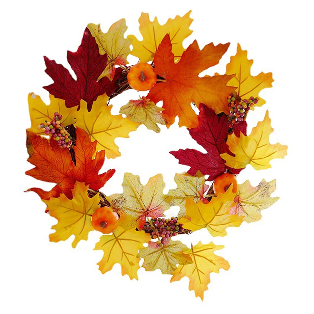 

1pcs Autumn Wreath 35cm Fall Table Decoration Mini Wreaths Halloween Party Fake Flower Centerpiece Rings Thanksgiving