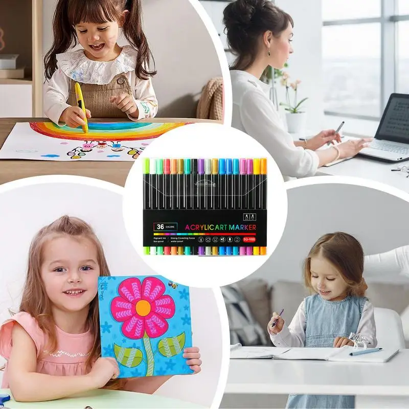 Farbmarker, Farbstifte, Acryl-Marker-Set, wasserdicht, 24/36 Farben, Pinselspitze, Schreibwaren, Kunstbedarf zum Malen von Graffiti