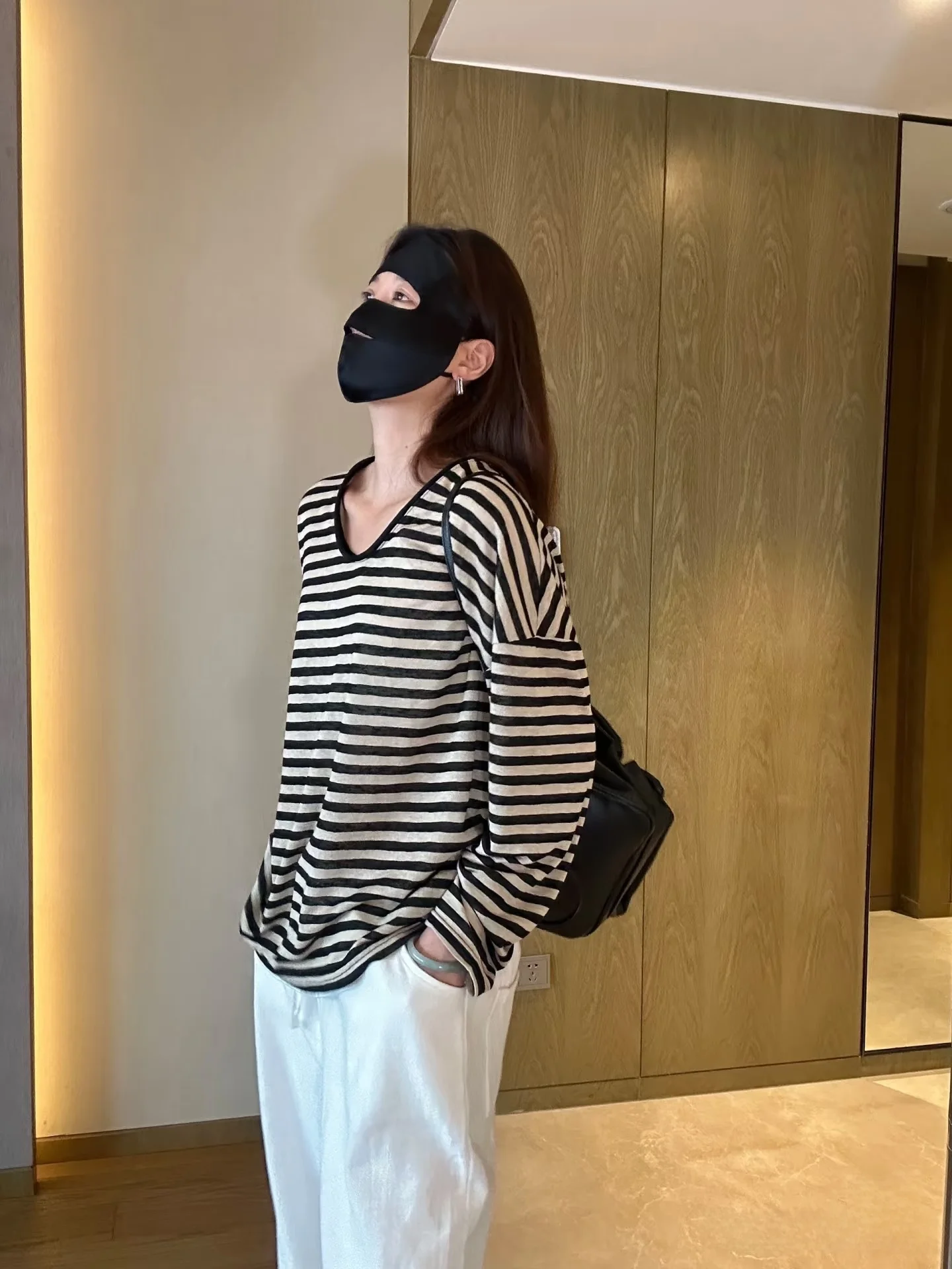 

Loose Korean Sle Women's Long Sve Knitted irt V-Ne Casual All-Match Simple Overhead Base irt Autumn Winter