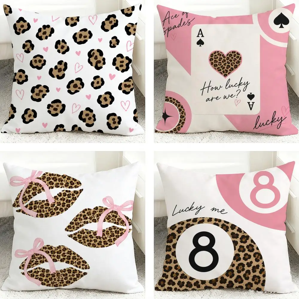 Pink Lucky Number Leopard Cushion Cover 40x40cm Square Decorative Sofa Cushion Cover Bedroom Living Room Home Decor Gift