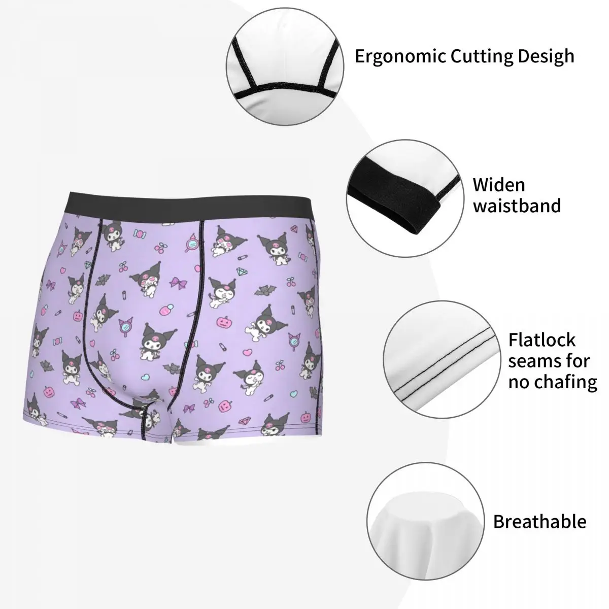 Custom Kawaii Kuromi Cute Print Underwear Breathable Classical Anime Cartoon Movie Boxer Briefs Shorts Panties Soft Underpants