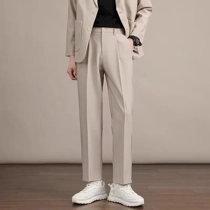 

Men's Slim Fit Suit Pants Solid Color Straight Leg Formal Business Casual Trousers