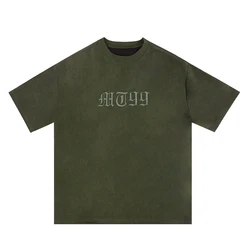 Original Letter Embroidery O Neck Suede Summer Tshirts for Men and Women Short Sleeve Streetwear Casual Oversized Top Tees