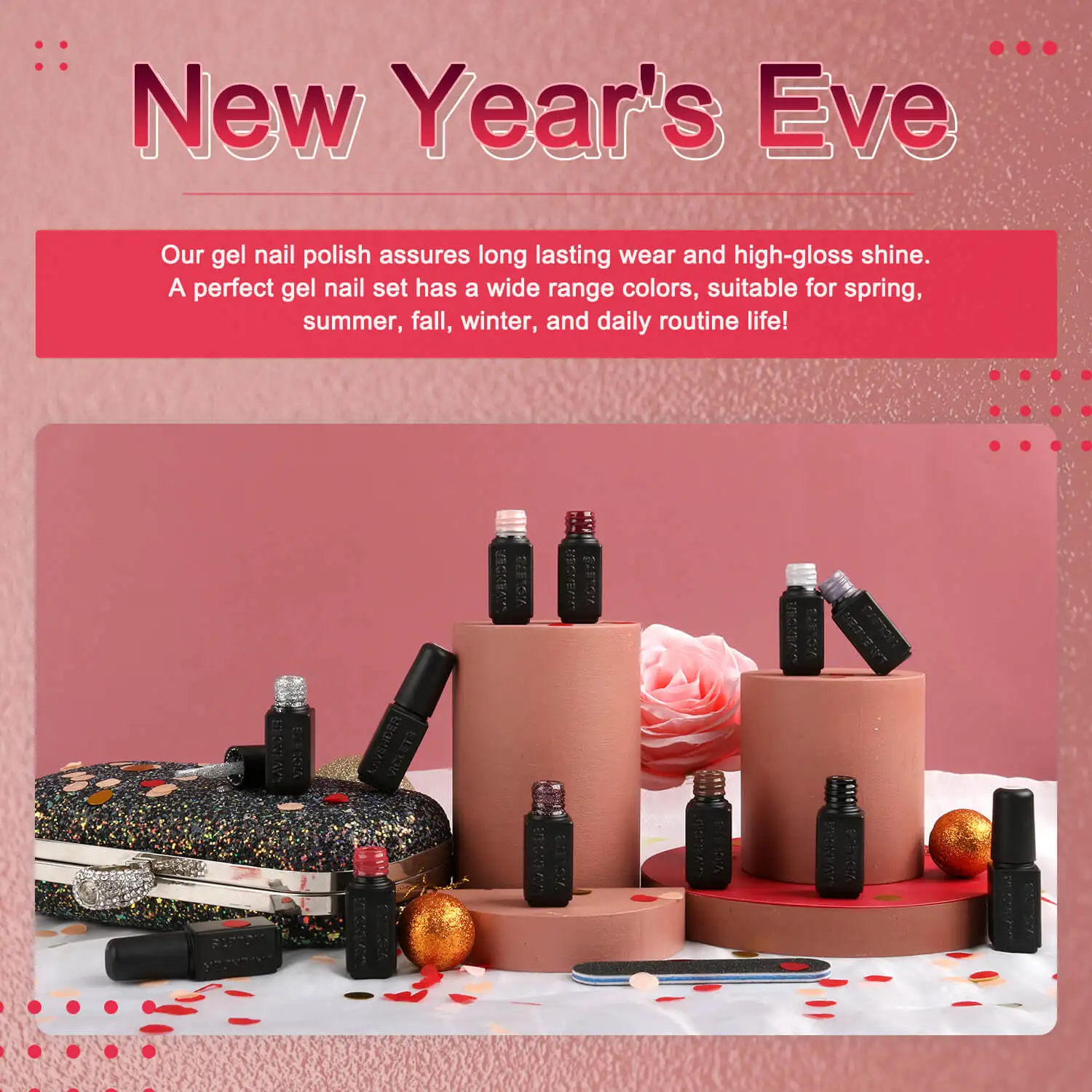 9色のクリスマスカラージェルポリッシュセット、赤、黒、シルバーシェード、ベース、グロッシー、マット、トップコート付き、ホームDIYネイルアート、マニキュアギフトセット