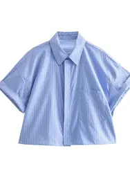 XNWMNZ-camisa corta de popelina para mujer, Top informal de manga corta con solapa, bolsillo y botón frontal, versátil, a la moda, 2024