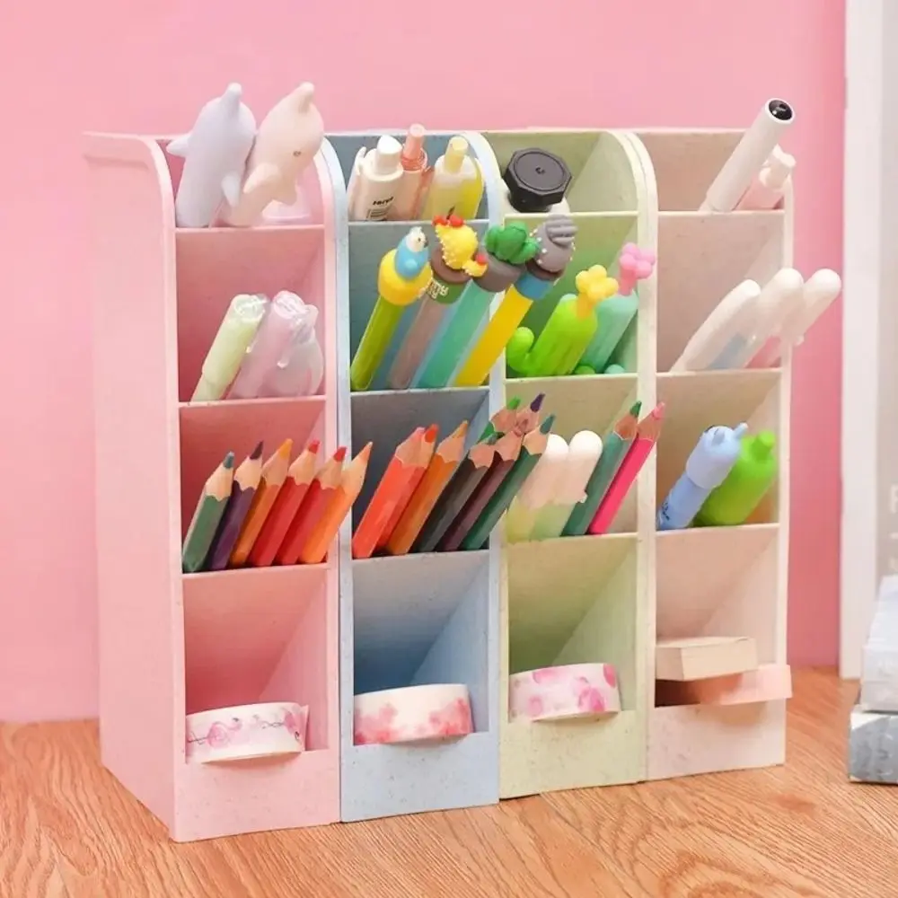 4 Grids Oblique Pen Holder Large Capacity Desk Stationery Storage Pen Storage Box INS Style Macaron Color Pencil Container