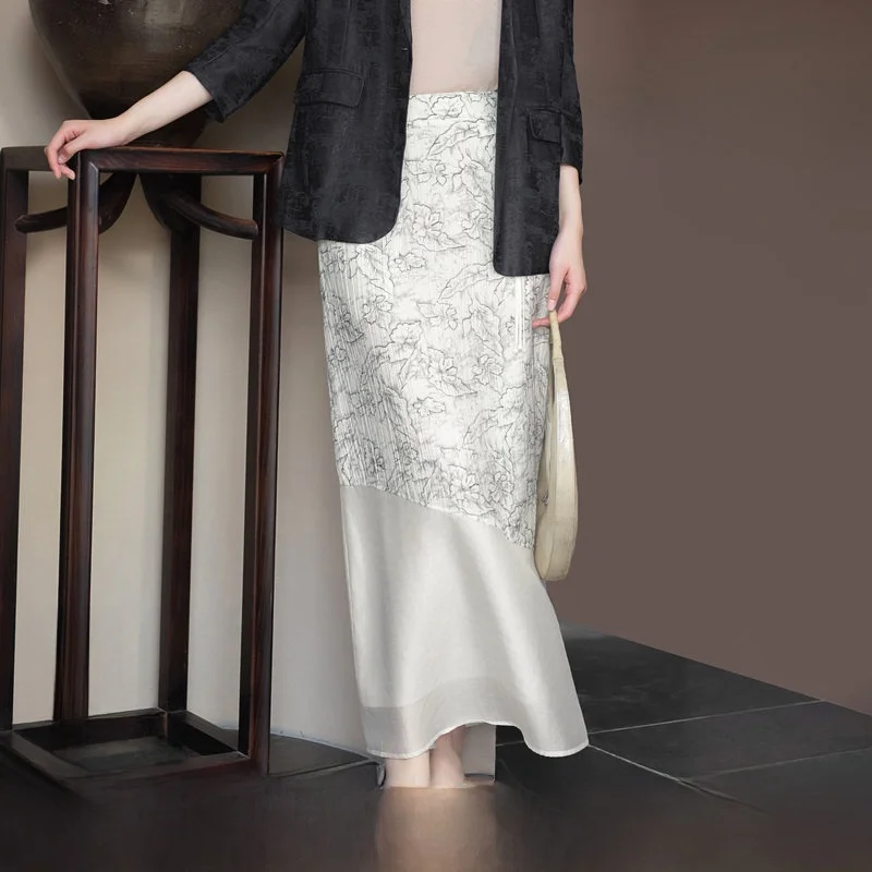 

Retro Print Splicing f Skirt Women's New Spring Summer Ele A-Line Skirt Casual mid Waist Stand Fit Daily Wear