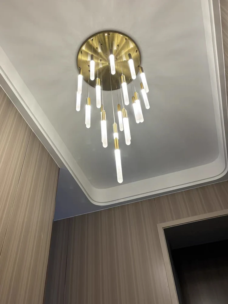 Modern LED Pendent Lamp Cylindrical Ceiling Lamp Simple Style Living Room Chandelier Villa Staircase