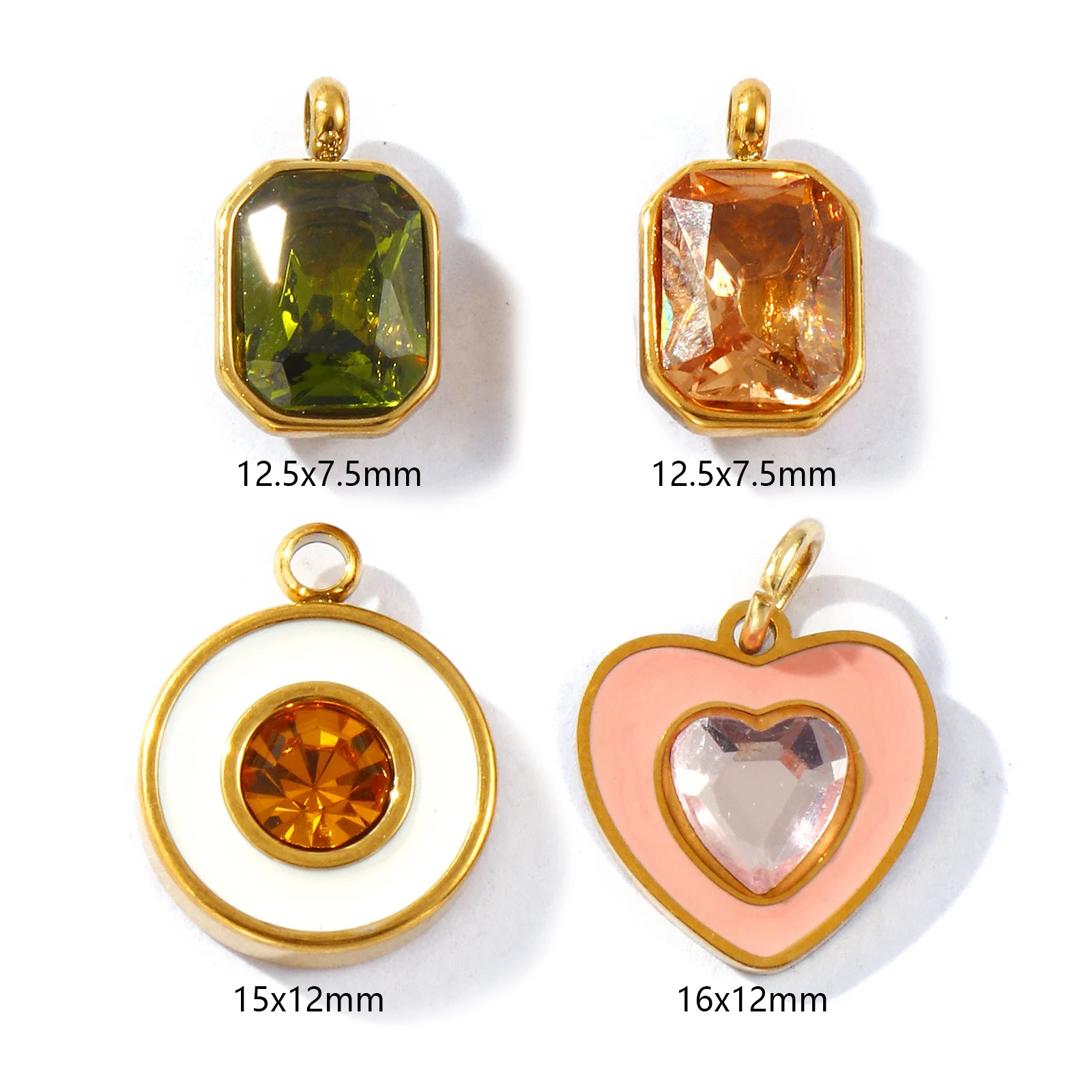 2PCs Waterproof 304 Stainless Steel Charms Heart Round Octagon 18K Gold Plated Pendants For DIY Necklace Bracelet Jewelry Making
