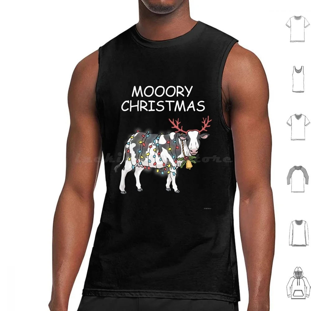 Merry Christmas Cow Moory Lights Reindeer Cow Moo Tank Tops Vest Sleeveless Cow Cute Cow Scotland Cow Cow Moory Christmas