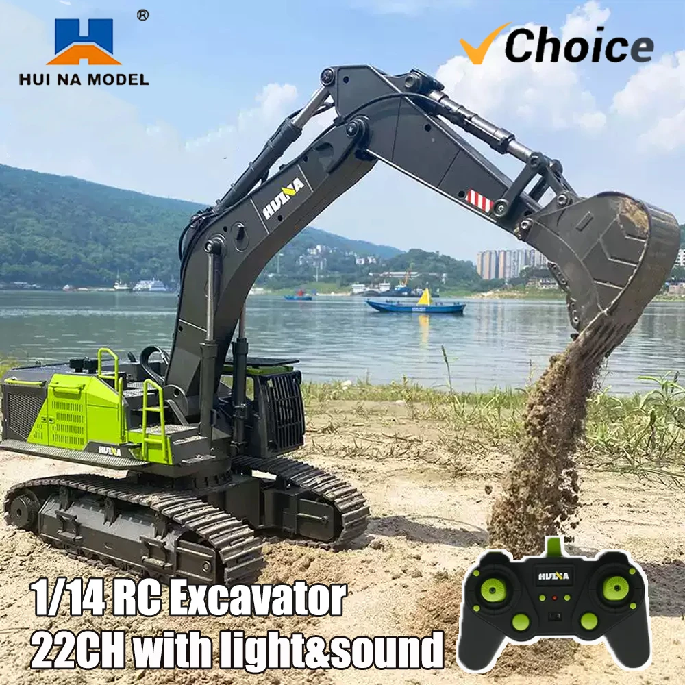 HUINA 1593 1/14 RC Bagger LKW Legierung 2,4 GHz Funkgesteuertes Auto 22-Kanal-Baufahrzeug Soundspielzeug für Jungen Geschenke