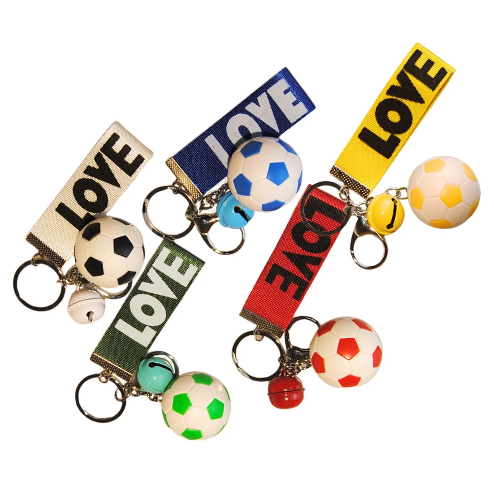 

5Pcs Soccer Key Rings Football Keychains Set Multicolor Black Red Blue Yellow Green for Sports Fans Soccer Teams Gift
