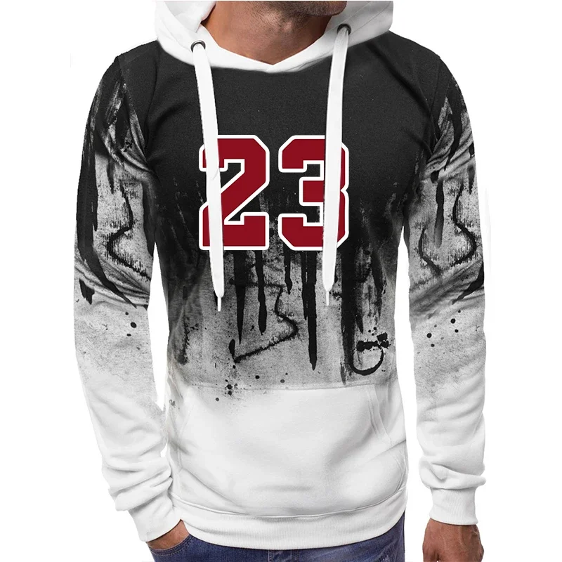

Autumn Fashion 3D Number Print Men's Hoodies Outdoor Jogging Casual Sports Long Sleeve Tops Loose Breathable Comfortable Clothes
