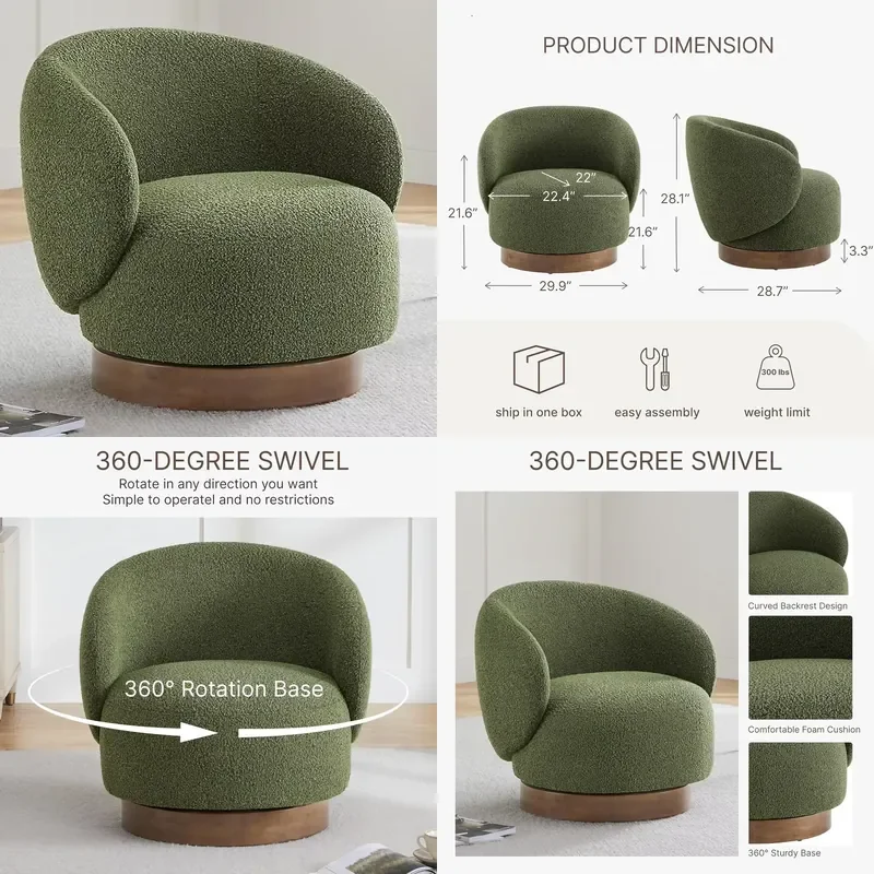 2026 Hot Sale Modern Swivel Accent Chair Barrel Armchair Upholstered Performance Fabric Solid Wood Legs for Modular Living