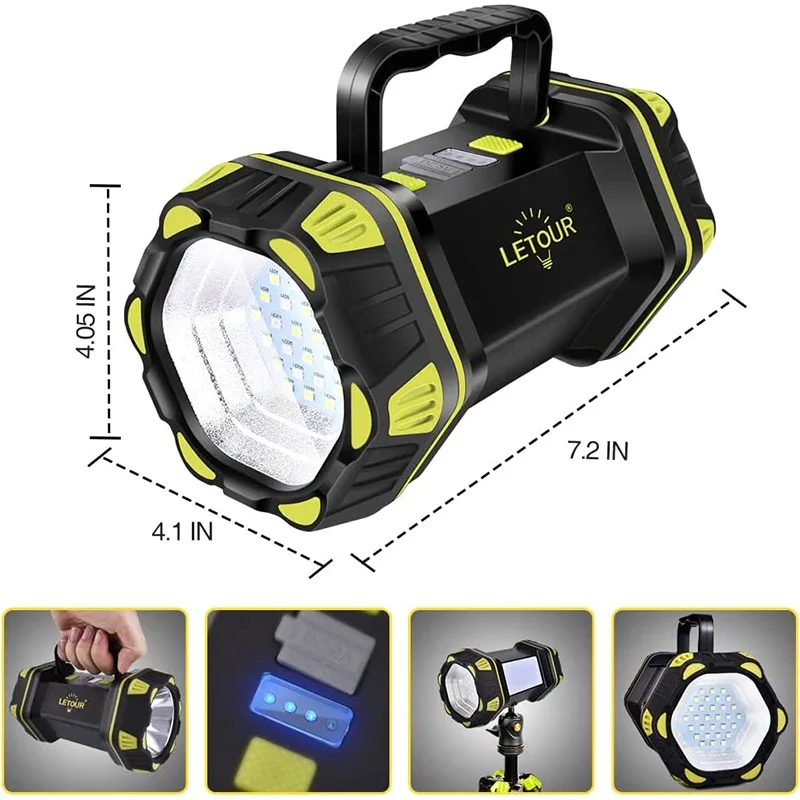 Multifunctional Camping Searchlight Rechargeable 4800mAh 18650 Battery 8 Modes Flashlight Outdoor Waterproof Emergency Work Lamp