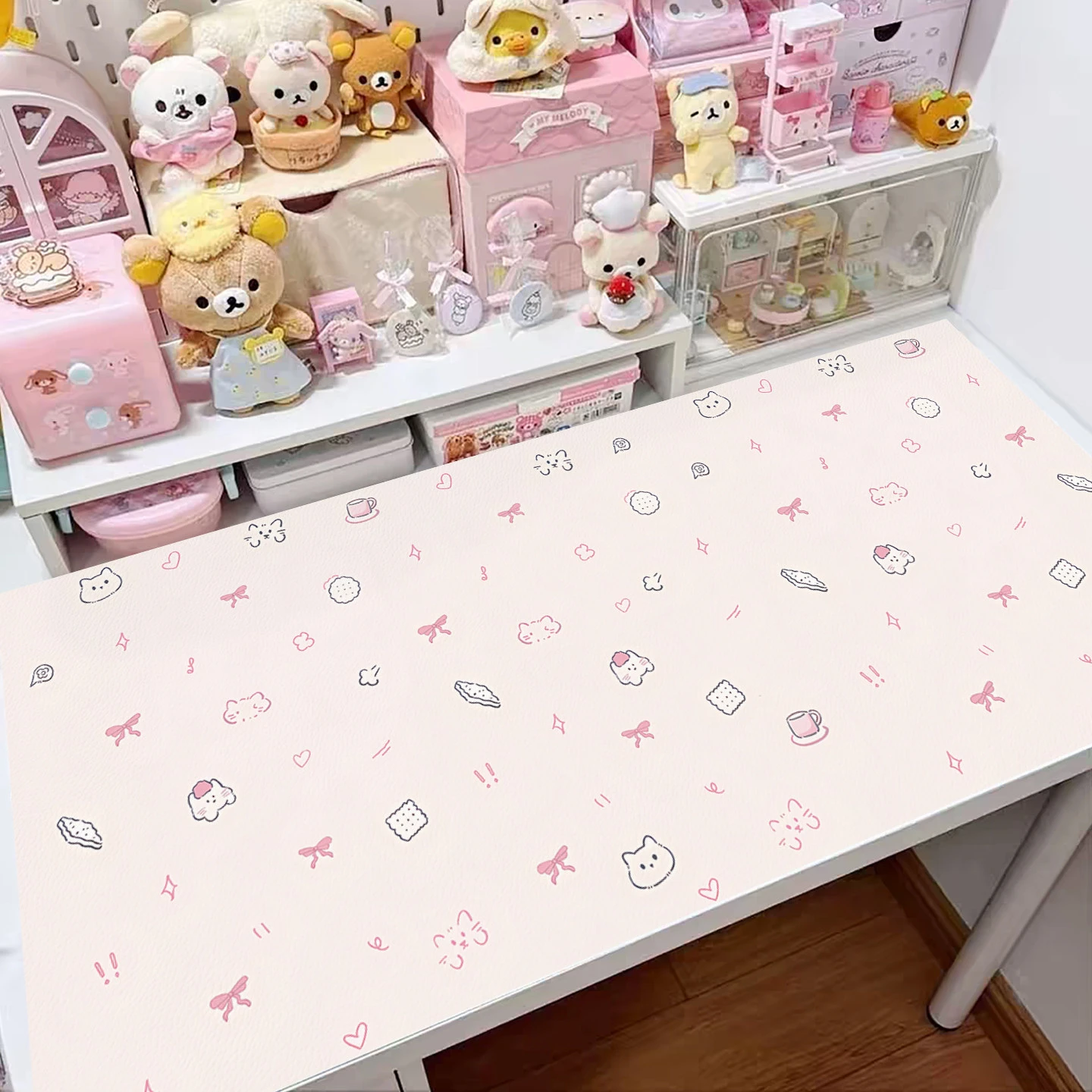 Cute Cartoon Cat Pink Pu Leather Mousepad Office Desk Mat Mouse Pad Computer Speed Type Carpet Player Laptop Keyboard Mat