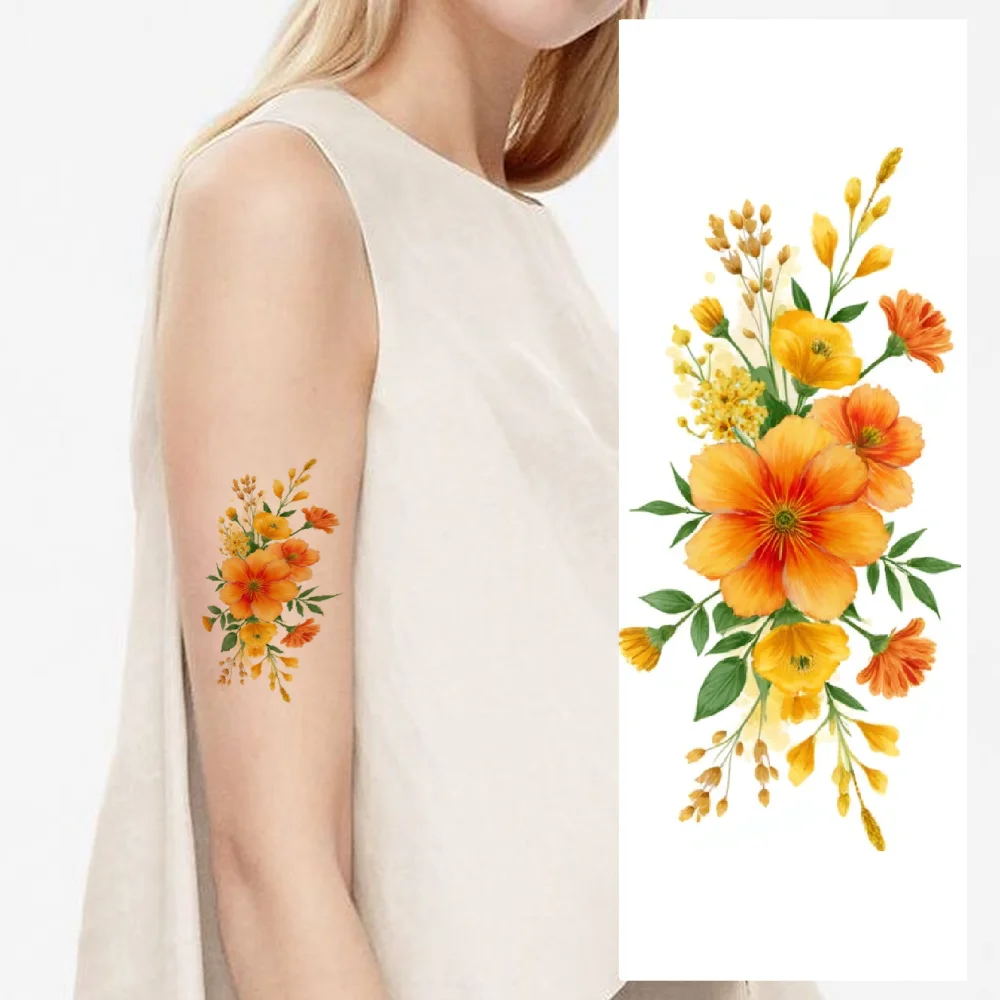9pcs Temporary Tattoo Decorative Flowers Waterproof Long-lasting Body Stickers Floral Tattoo Arm Tattoo Colorful Rose For