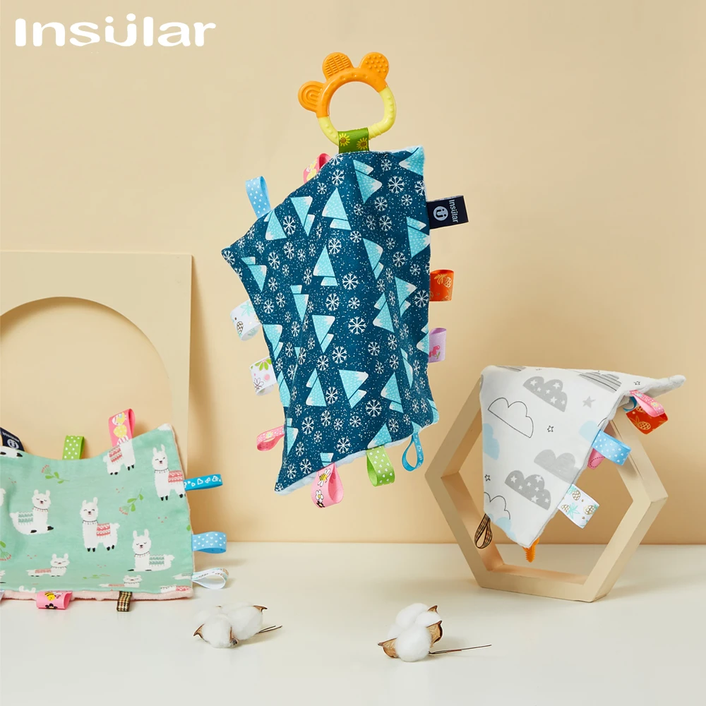 

Insular Cartoon Square Baby Soft Comfort Doll Soothing Handkerchief Sleep Aid Bite Toy for Infants 0-1Y