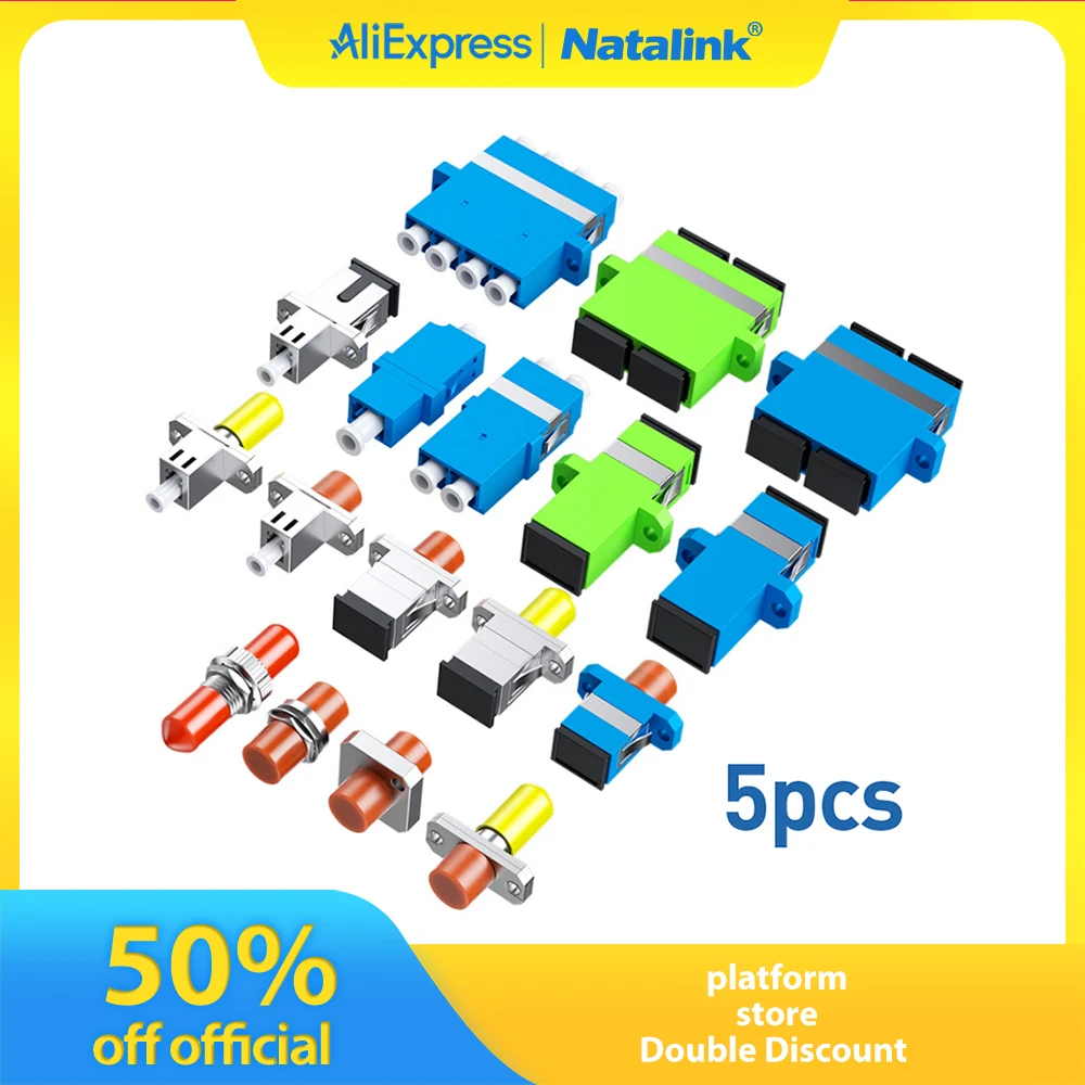 Natalink 5pcs Fiber Optic Couplers for SC ST LC Simplex Duplex Cables for Multi-Mode Single-Mode Patch Cords Optical Adapter