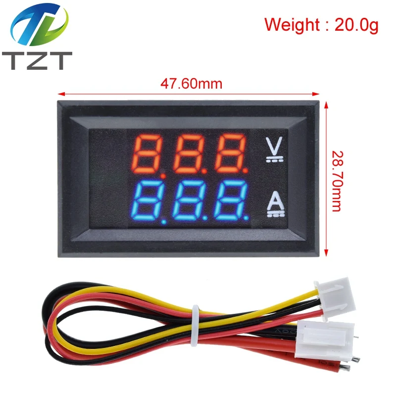 DC 0-100V 10A Digital Voltmeter Ammeter Dual Display Voltage Detector Current Meter Panel Amp Volt Gauge 0.28" Red Blue LED image 2