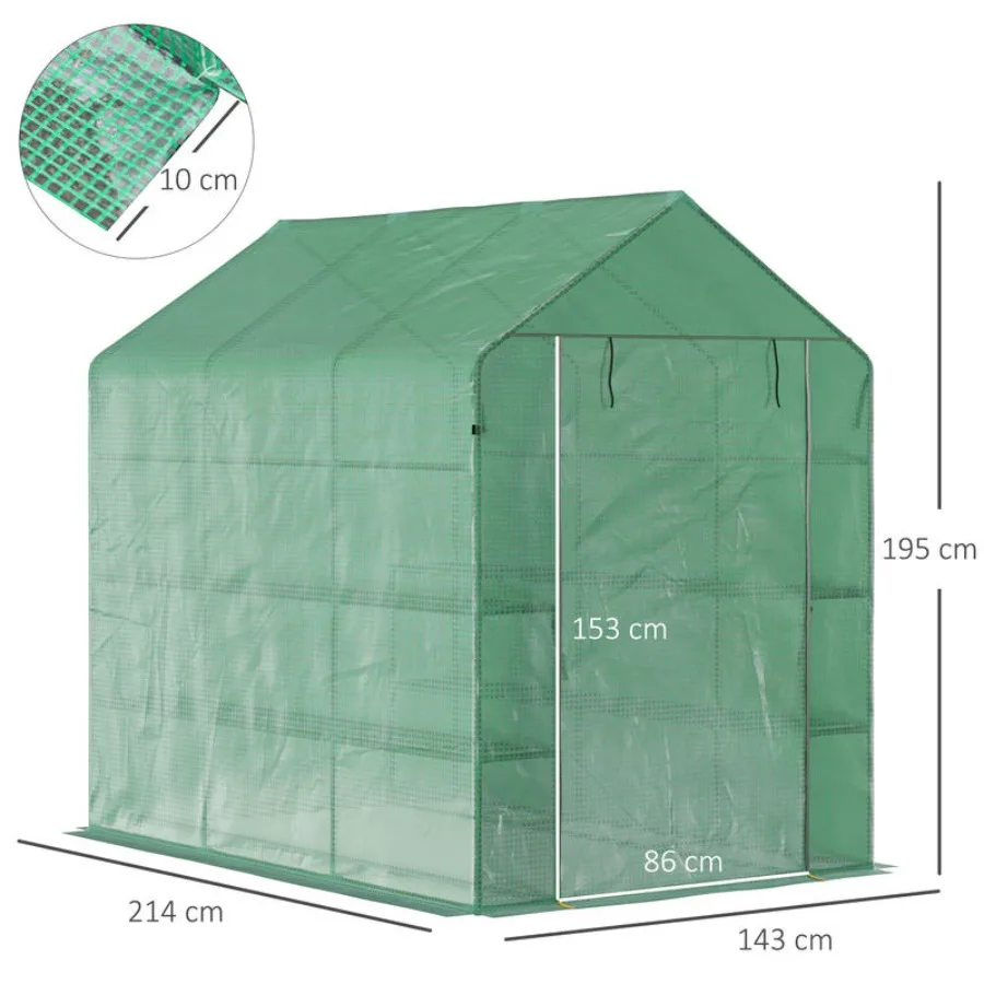 7' x 5' x 6' Walk-in Greenhouse for Outdoors with Mesh Door, 18 Shelf Hot House with Trellis, Plant Labels, UV Protective for Growing Flowers, Herbs, Vegetables, Saplings, Green view 6