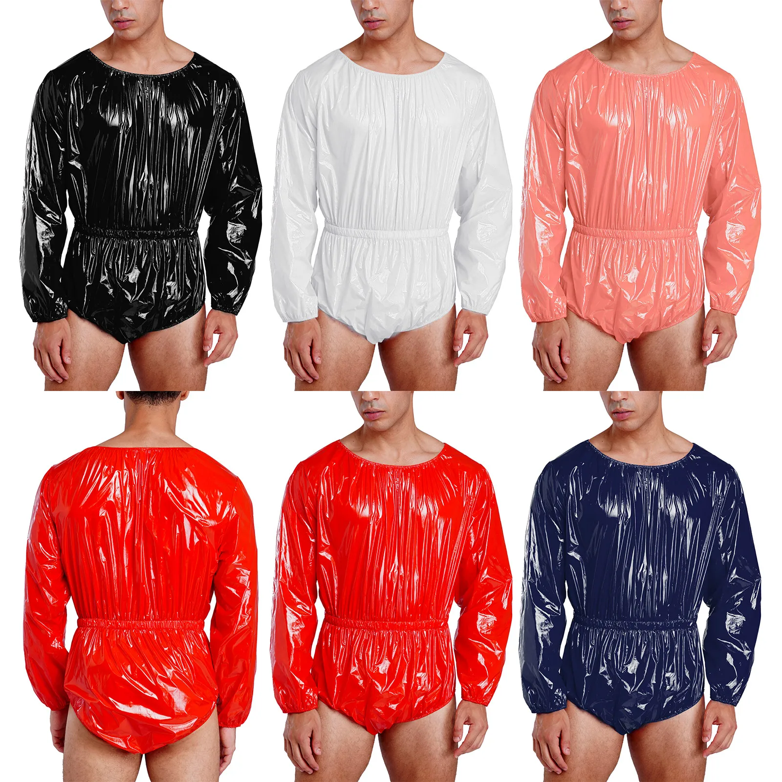 Men Women Waterproof Leak-proof Diaper Over Bodysuit Special Needs Adaptive Clothing Long Sleeve Button Crotch Leotard Swimsuit