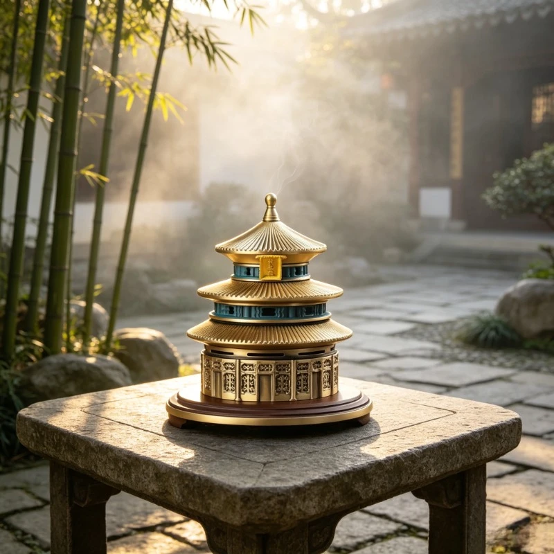 Art Brass Temple of Heaven Incense Burner with Gift Box Creative Detachable Chinese Style Meditation Home Decor Censer Aroma Zen