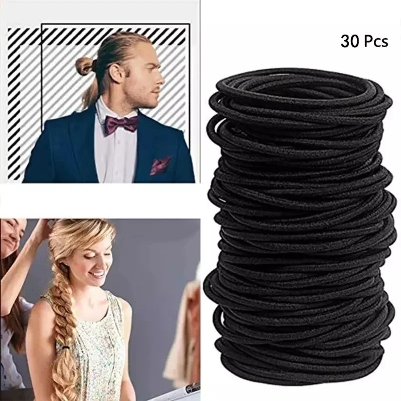 30/50/100pcs/set Black Hair Ties for Men Woman No Damage No Breakage Ribbon Flat Hair Bands for Guys Long Men Hair Accessories