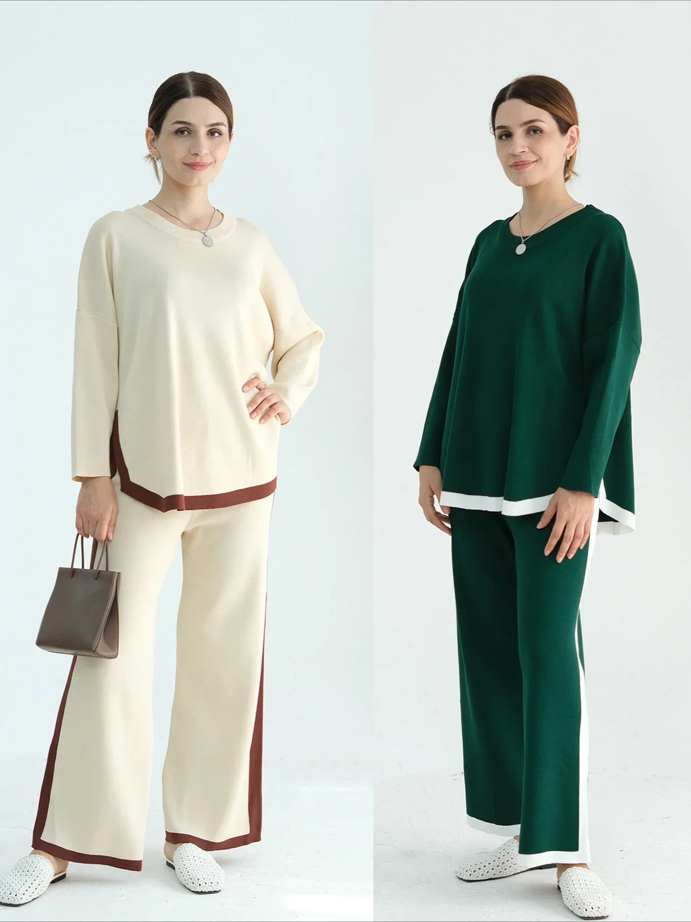 Ensemble Deux Pièces pour Femme Musulmane, Vêtement d'Optique, Maroc, Dubaï, Pull-Over, Pantalon à Jambes Larges, Décontracté, 2025