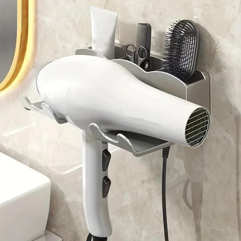 Soporte para secador de pelo, soporte de pared para baño sin taladro, estante de almacenamiento de plástico para secador de pelo, 1 ud.