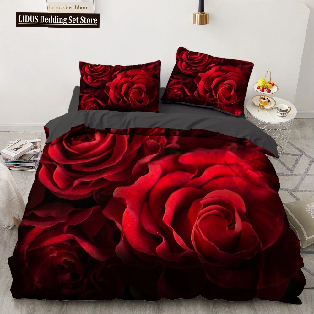 

3D Bedding Set Custom Single Queen King Size 3PCS Duvet Cover Set Blanket/Quilt Pillow Case Rose Bed Set For Wedding Microfiber