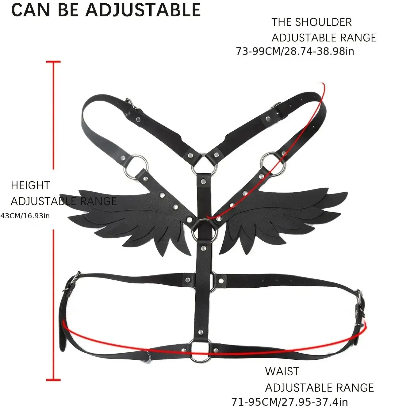 حمالة صدر PU سوداء للنساء على الطراز القوطي، حزام مجنح الملاك، حزام خصر مزخرف مثير لحفلات المهرجانات #6