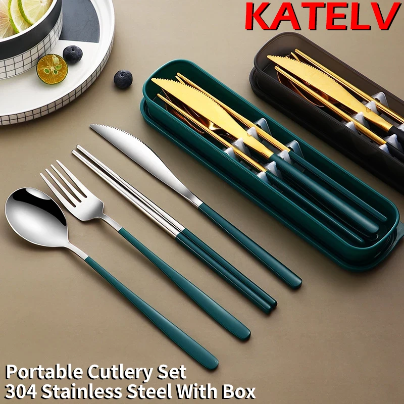 

304 Tableware Set Portable Cutlery Set Dinnerware Set High Quality Stainless Steel Knife Fork Spoon Travel Flatware With Box
