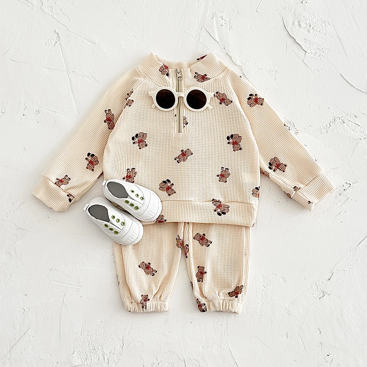 2024 New Spring Autumn 2Pcs Infant Baby Waffle Clothing Sets Toddler Boys Girls Long Sleeve Sweatshirt+Pants Suit Baby Clothes